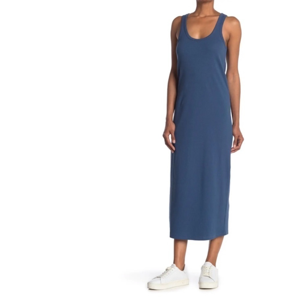Stitchdrop Scoop Neck Racerback Rib Knit Tank Dress In Soft Moss Size XS New